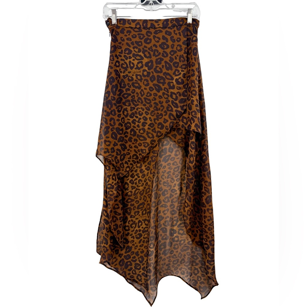 Nasty Gal Leopard Print Asymmetric Sheer Midi Skirt Festival Y2K Indie Sleaze - Picture 4 of 12